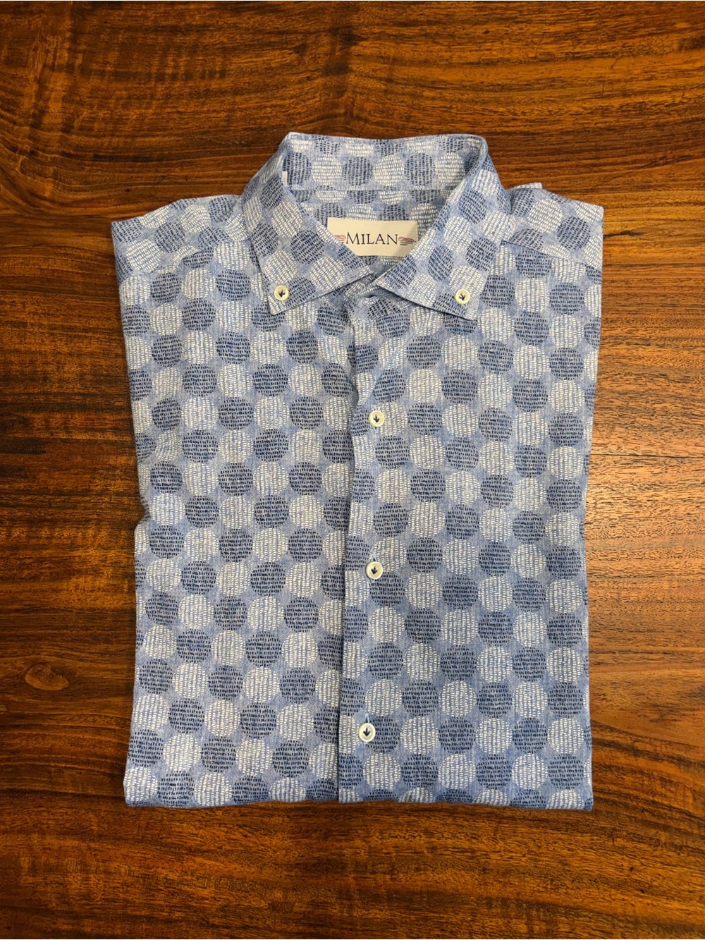 Milano Blue Italian Linen-Cotton Geometric Pattern Button-Down Shirt